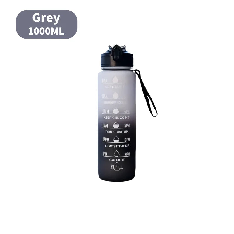 1000ml Water Bottle Gradient Color Motivational Sports Water Bottle with Bouncing Suction Nozzle Leak-proof Cup for Gym, Outdoor