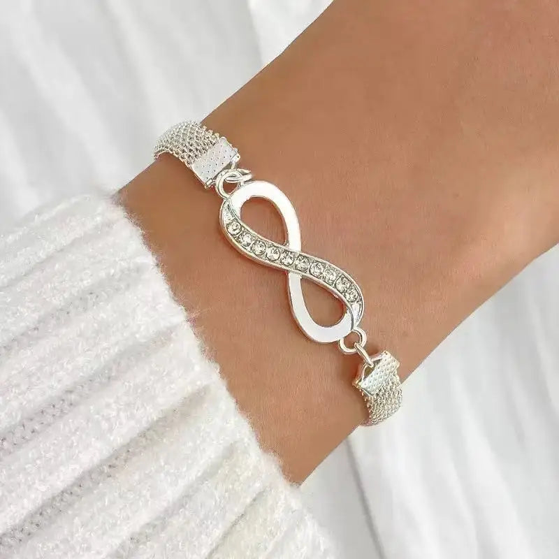 3PCS set Fashionable Retro Heart-Shaped Bright Diamond Bracelet With Geometric Adjustable Infinite Cuffs Bracelet Bead Jewelry