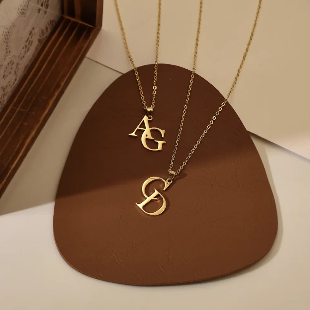 Custom Initial Necklace For Women Personalised Double Letter Stainless Steel Pendant Couple Jewelry Anniversary Gift for Her