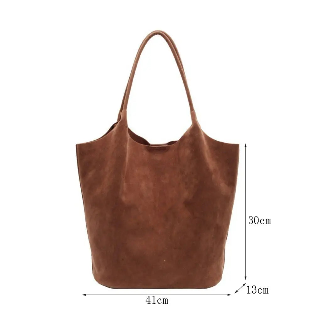 Elegant Retro Underarm Bag Faux Suede Large Capacity Satchel Bag including 1 Small Handbag Solid Color Tote Purse for Women