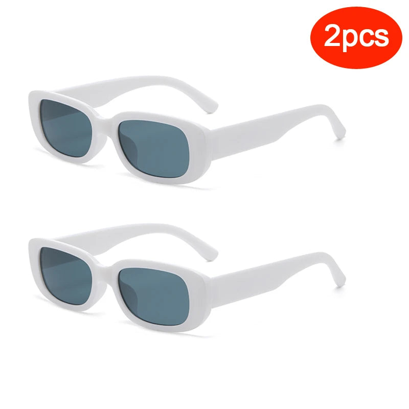 2pcs/set Rectangle Frame Sunglasses For Women Men Candy Color Y2K Fashion Sun Glasses Vintage Outdoor Eyewear UV400