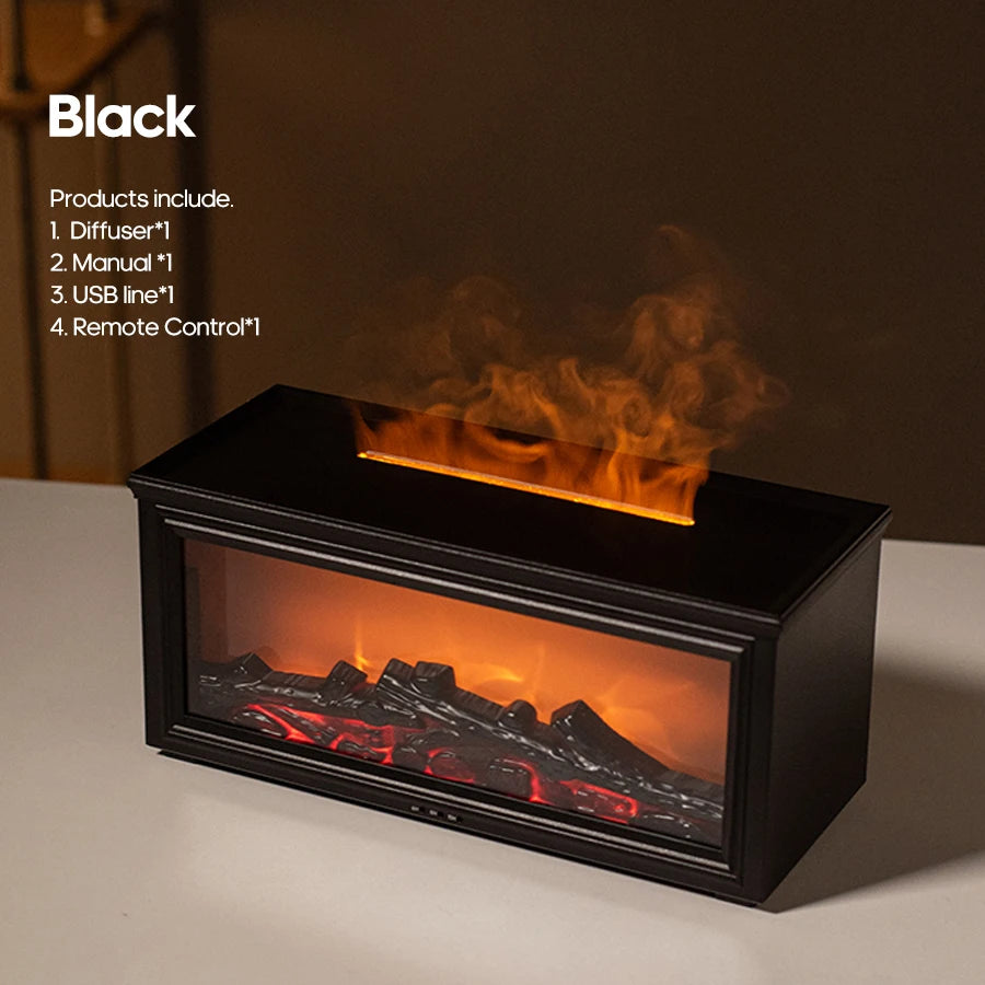 Simulated Fireplace Flames Aroma Diffuser Aromatherapy Ultrasonic Air Humidifier Sprayer Remote Controls/Essential Oil Set