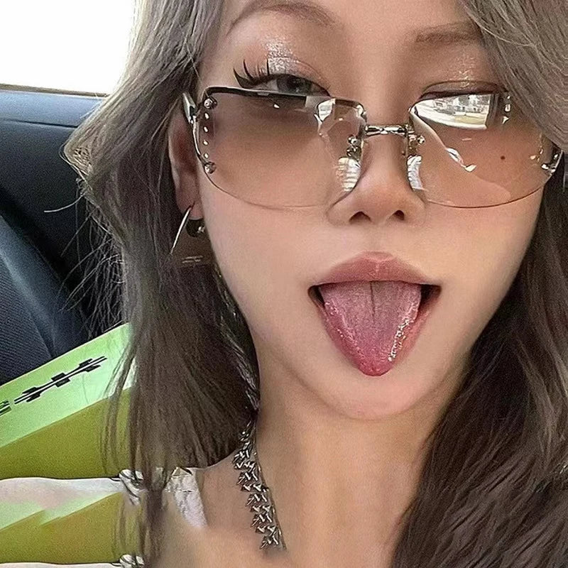 New  Women Sunglasses Luxury Brand Design Fashionable Y2KSun Glasses Camping Cycling Fishing Retro Frameless Uv400 Men Sunnies