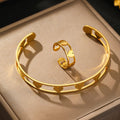 DOTIFI Stainless Steel Heart Bracelet Ring Jewelry Set Opening Adjustable Fashion Simple Commuter Hand Jewelry Women Party Gifts