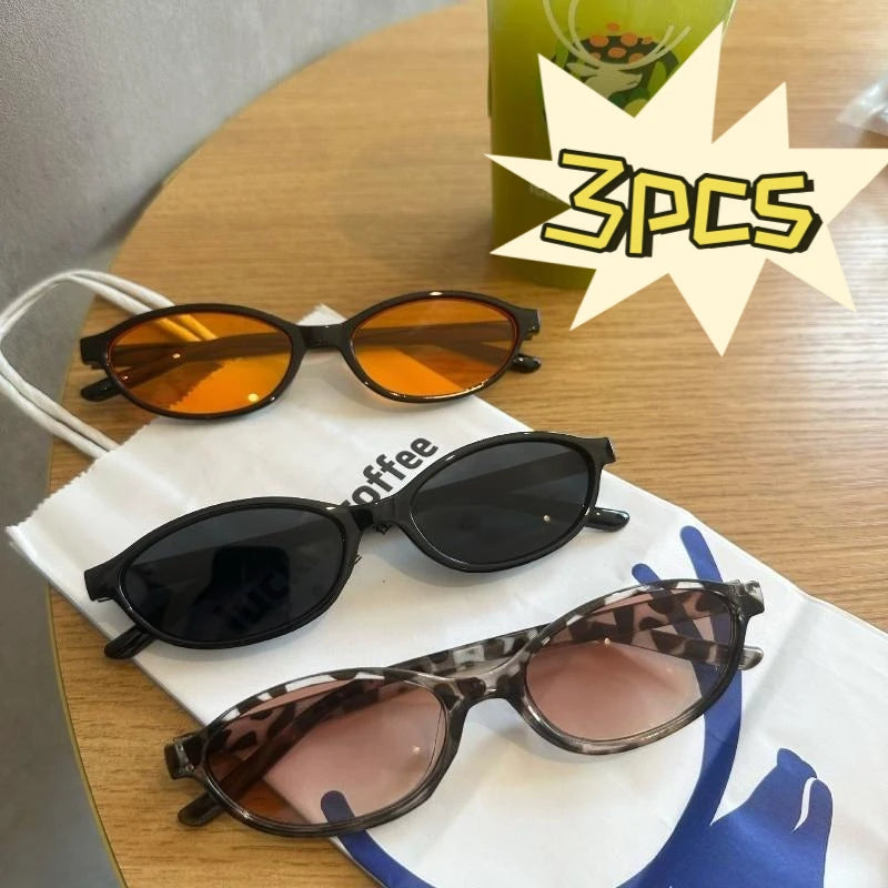3PCS Y2K Small Oval Sunglasses Women Retro Korean Style Hip Pop Punk Eyepieces Women's Sunglasses