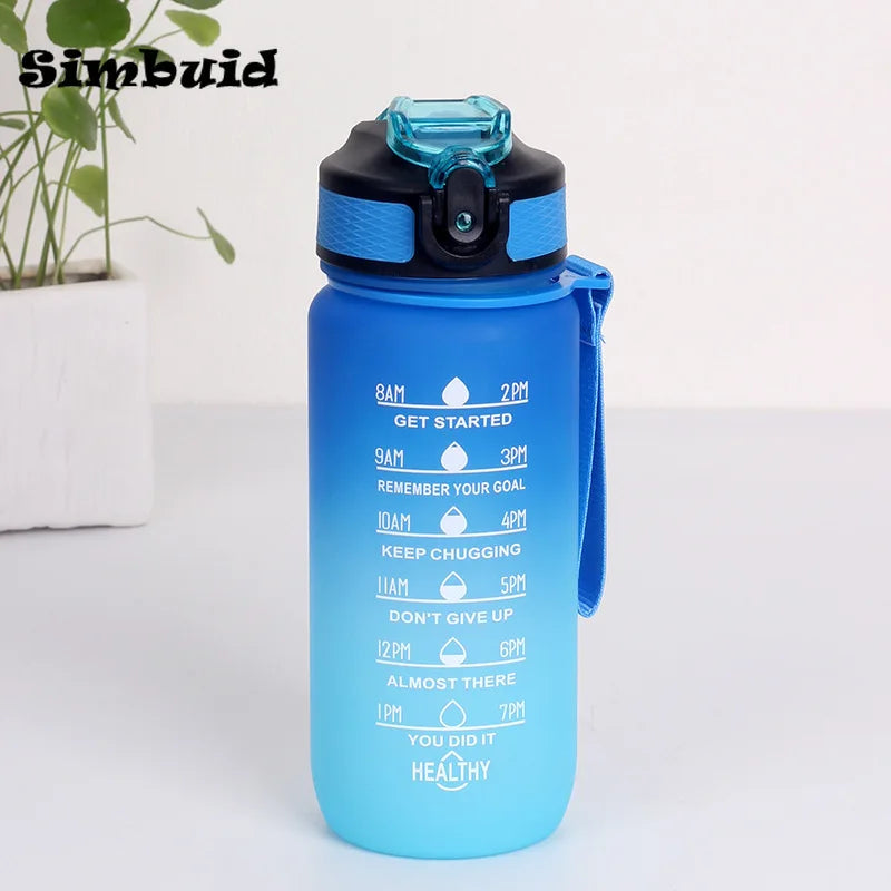 600ML/750ML/1000ML Sports Bottle with Time Scale Outdoor Gradient Color Drinking Bottle Portable Fitness Motivational Straw Mug
