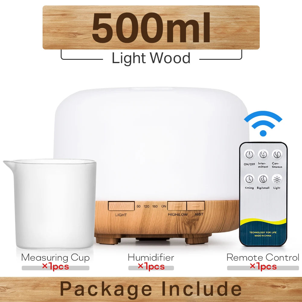 Air Humidifier Essential Oil Diffuser 300ML 500ML 1000ML With Lights Remote Control Ultrasound Electric Aromatherapy Diffuser