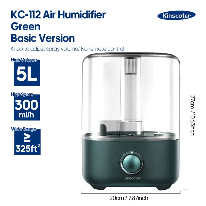 5L Air Humidifier Professional Large Capacity Home Air Humidifiers Ultrasonic Water Mist Diffuser Kinscoter Brand