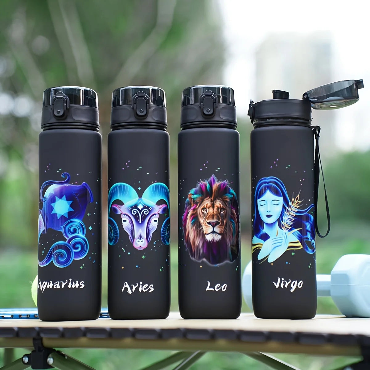 1000ml/34OZ outdoor sports constellation water bottle, with lid, leak-proof and durable, suitable for running, cycling, a gift