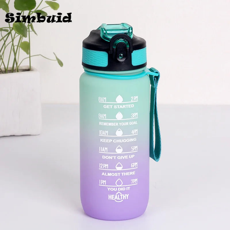600ML/750ML/1000ML Sports Bottle with Time Scale Outdoor Gradient Color Drinking Bottle Portable Fitness Motivational Straw Mug