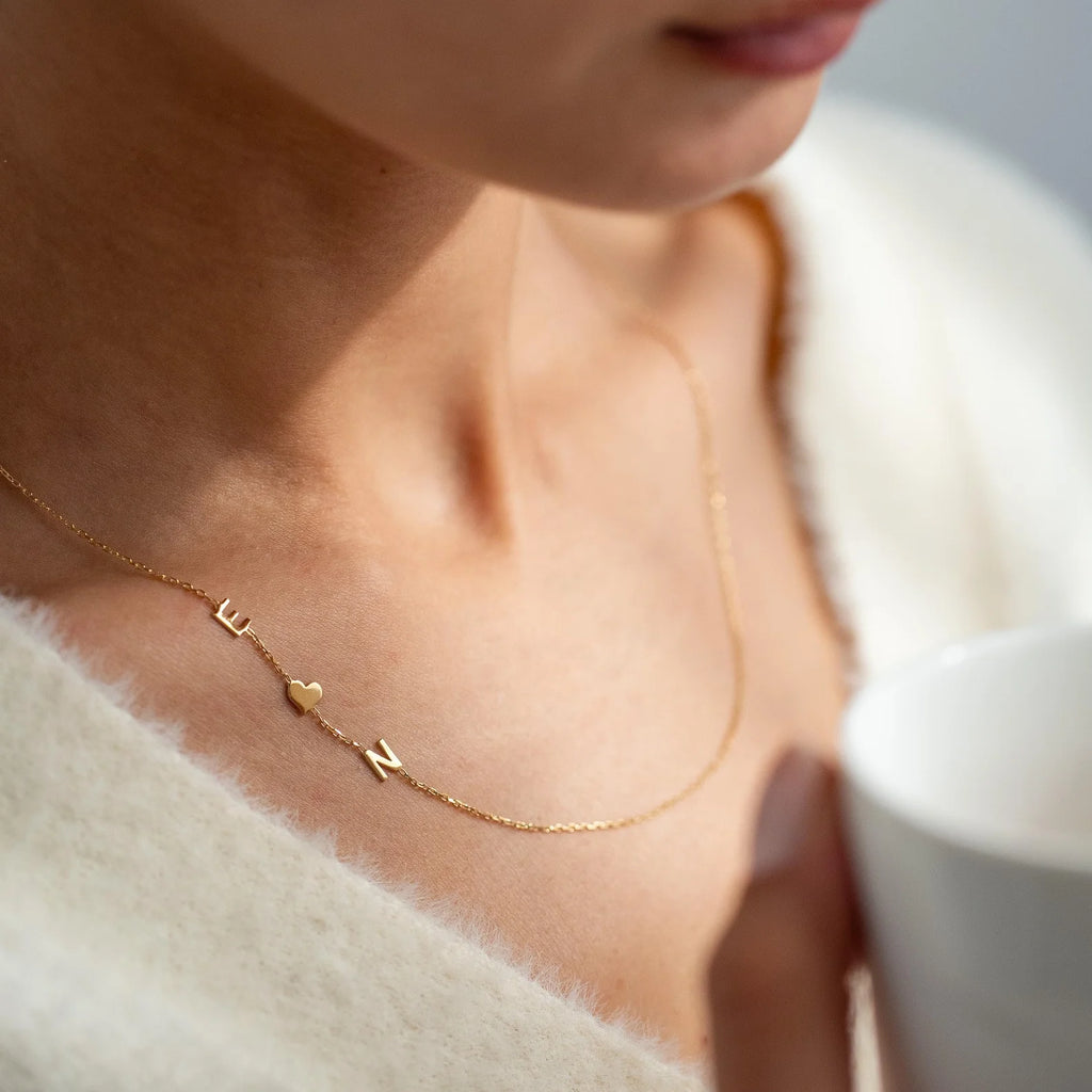 Custom Heart Letter Initials Necklace for Women Personalized Stainless Steel Sideways Initial Necklace Jewelry Mothers Day Gift