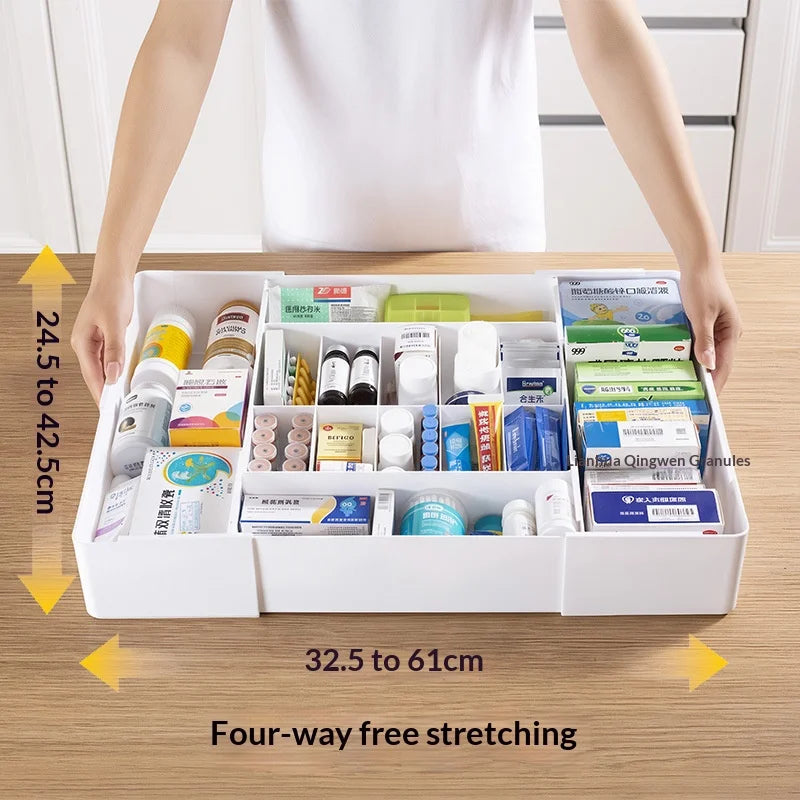 Adjustable 4-way expandable drawer organizer for kitchen utensils—versatile, large-capacity home storage box