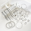 37Pcs Silver Stackable Jewelry Set For Women Minimalist Trendy Layered Chain Bangle Adjustable Finger Ring Party Daily Wear Gift