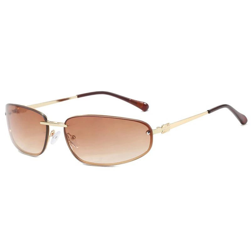 New Y2K Sunglasses For Women High Quality Oval Fashion Luxury Brand Rimless Glasses Trendy Woman Alloy Ladies Shades Eyewear