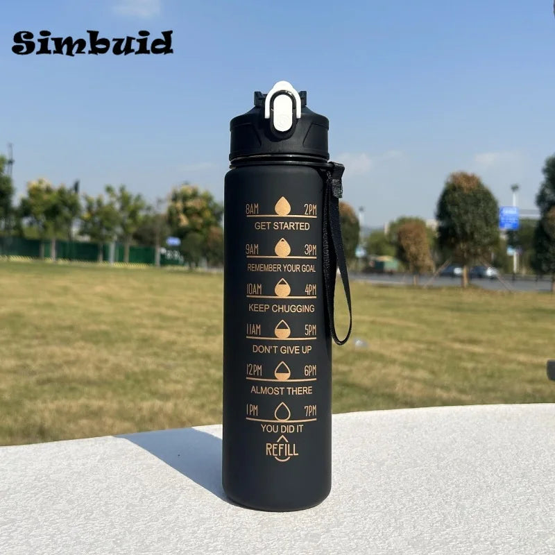600ML/750ML/1000ML Sports Bottle with Time Scale Outdoor Gradient Color Drinking Bottle Portable Fitness Motivational Straw Mug