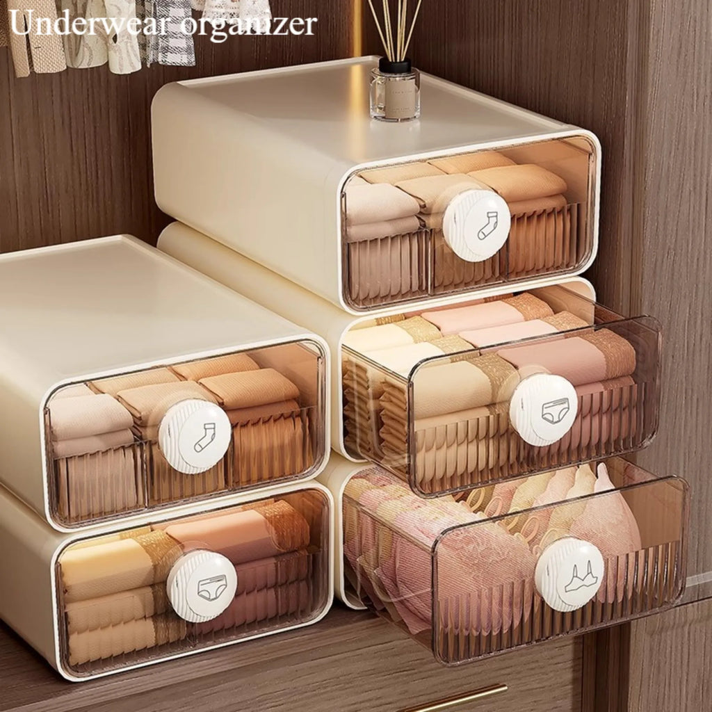 Underwear Organizer, Bra Underwear Socks Closet Compartment Organizer Drawers, Expandable Dustproof Storage Box with Dividers