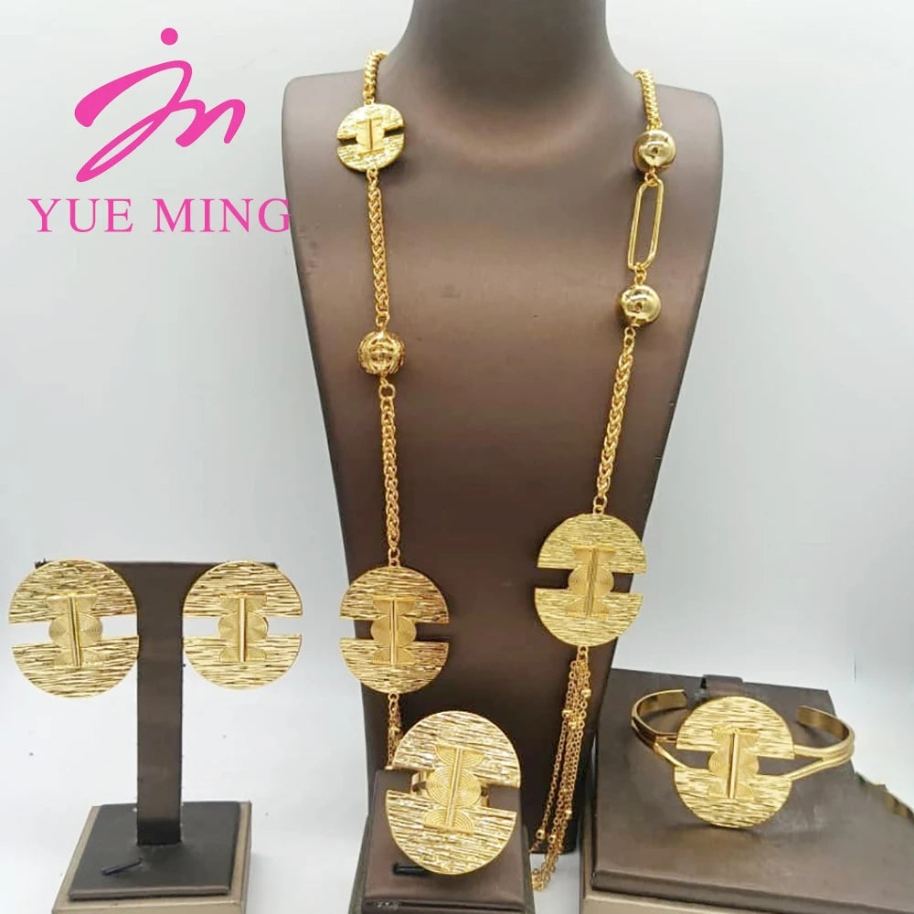 Five Layer Jewelry Set For Women Trendy Long Chain 80cm Necklace Cuff Bangle Adjustable Ring Geometry Earrings Jewelry Accessory
