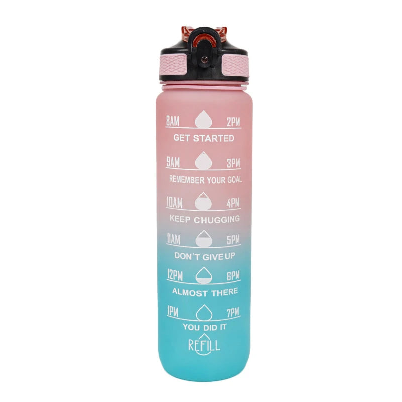 Gradient Color 1000ml Plastic Water Bottle with Straw Leak-Proof Sports Water Bottle for Outdoor Travel Fitness Cycling
