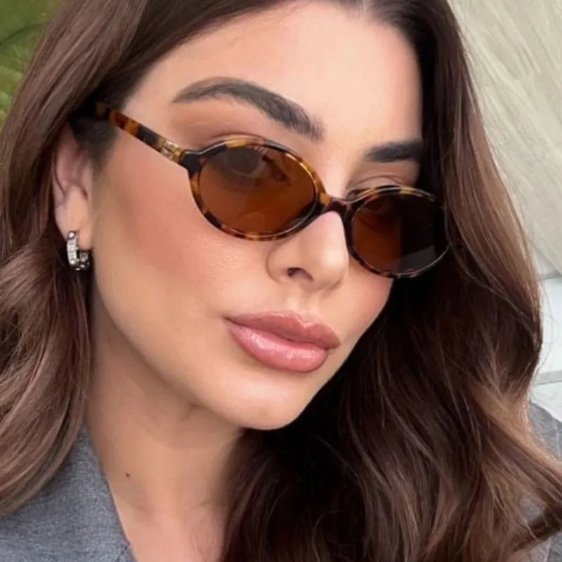 Vintage Oval Sunglasses Women Fashion Y2K Small Sun glasses Ladies Trendy Sexy Leopard Eyegalsses UV400 Retro Eyewear Men Shades