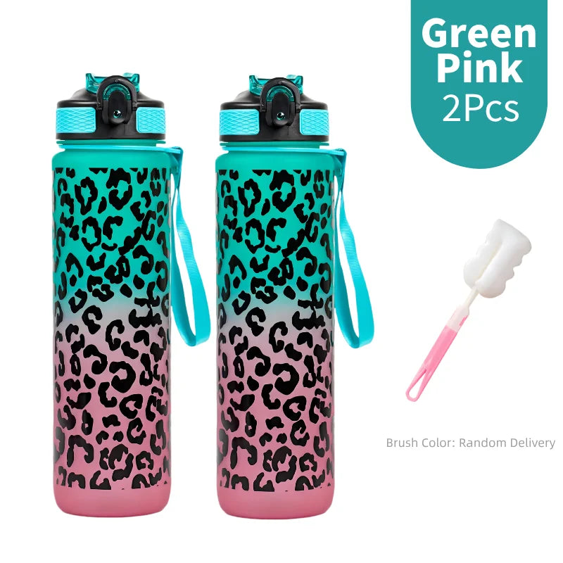 1 Liter Large Capacity Leopard print Plastic Cup Leak Proof Sports Water Bottle Drink items Outdoor Travel Portable Gym Bottle
