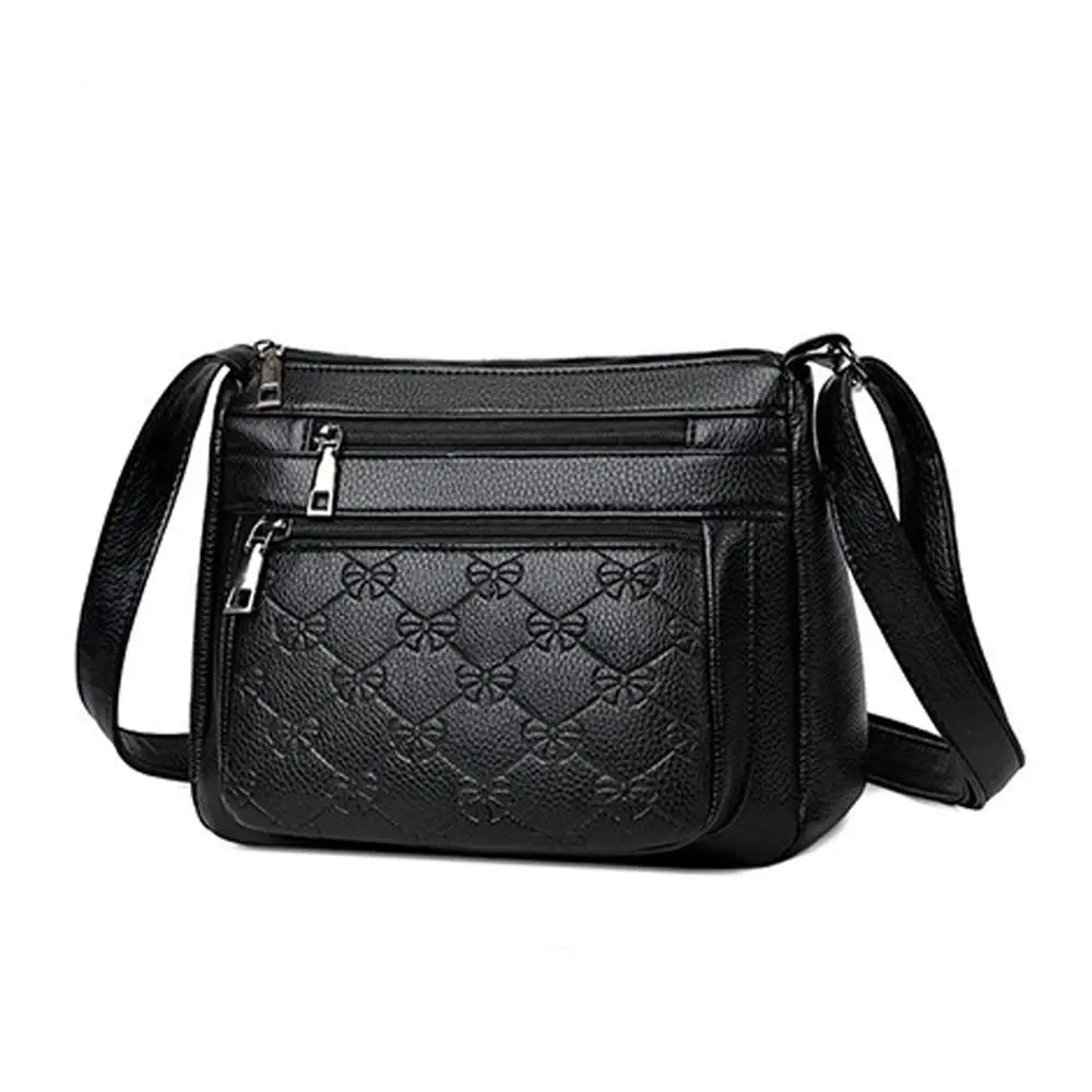 Leisure PU Leather Buying Vegetable Bag Large Capacity Multi-layer Shoulder Messenger Bag Black Crossbody Bag Woman
