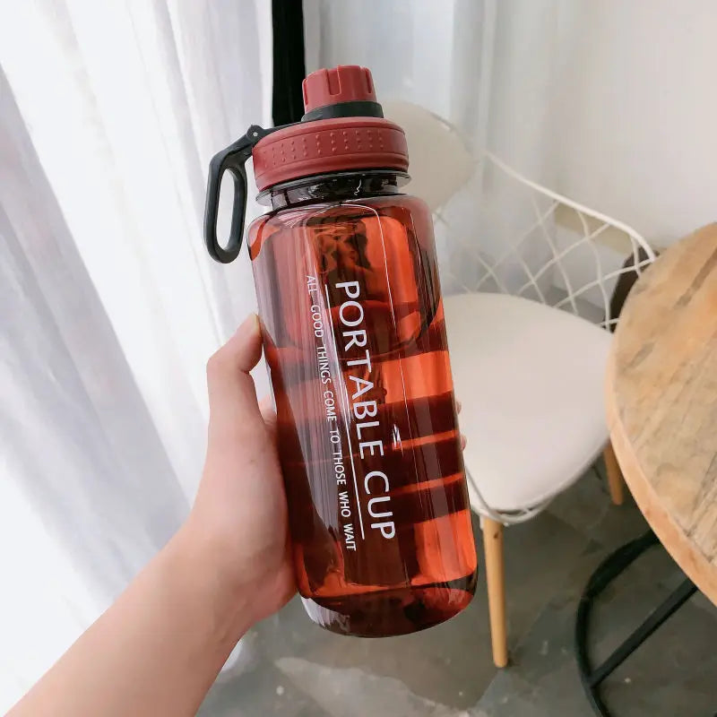 1 Liter Large Capacity Leak Proof Sports Water Bottle With Handheld Ring Portable Plastic Space Cup Outdoor Travel Beach Gym Jug