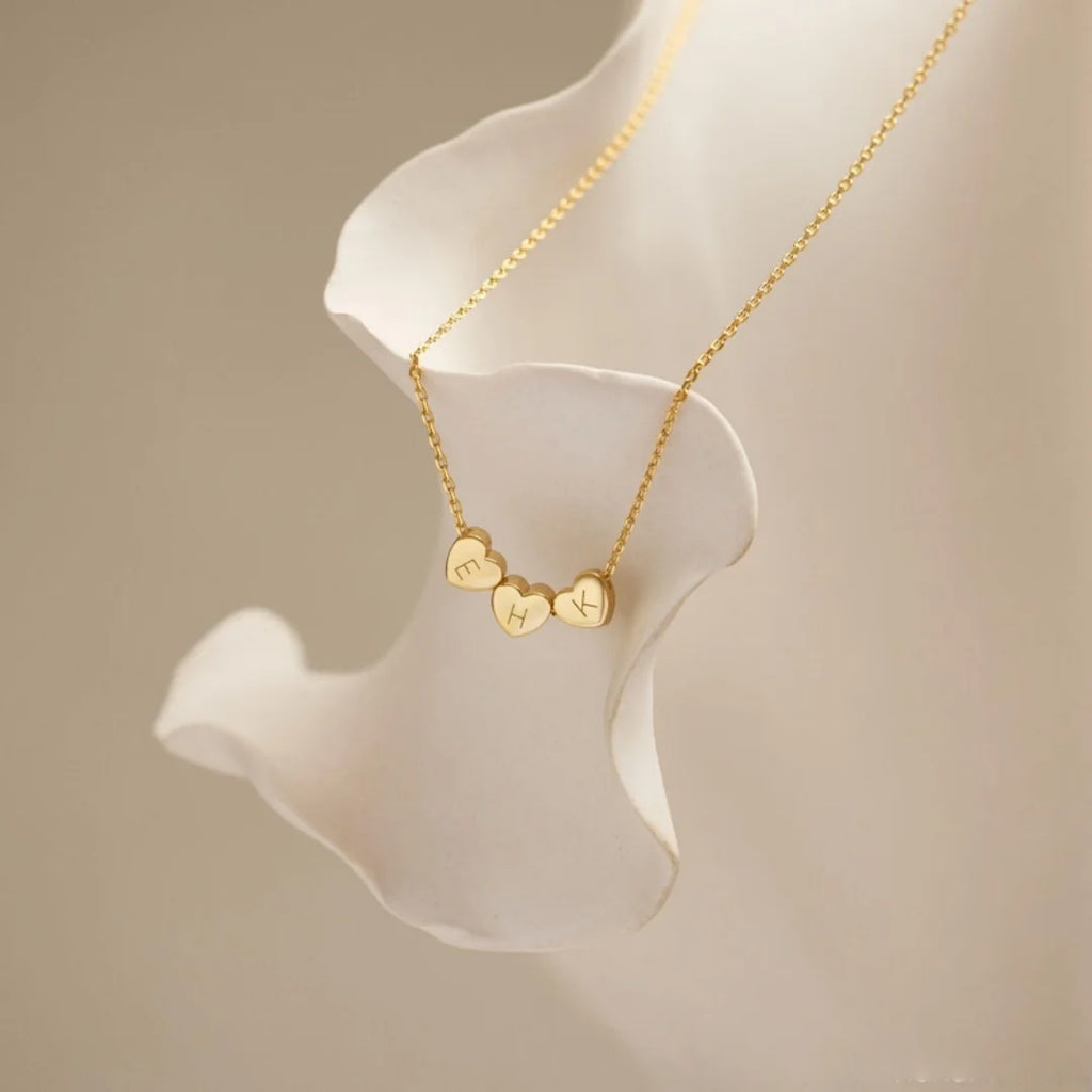 Custom Tiny 3D Initial Heart Charm Necklace Gold Letter Stainless Steel Family Necklace, Minimalist  Womens  Christmas Gift