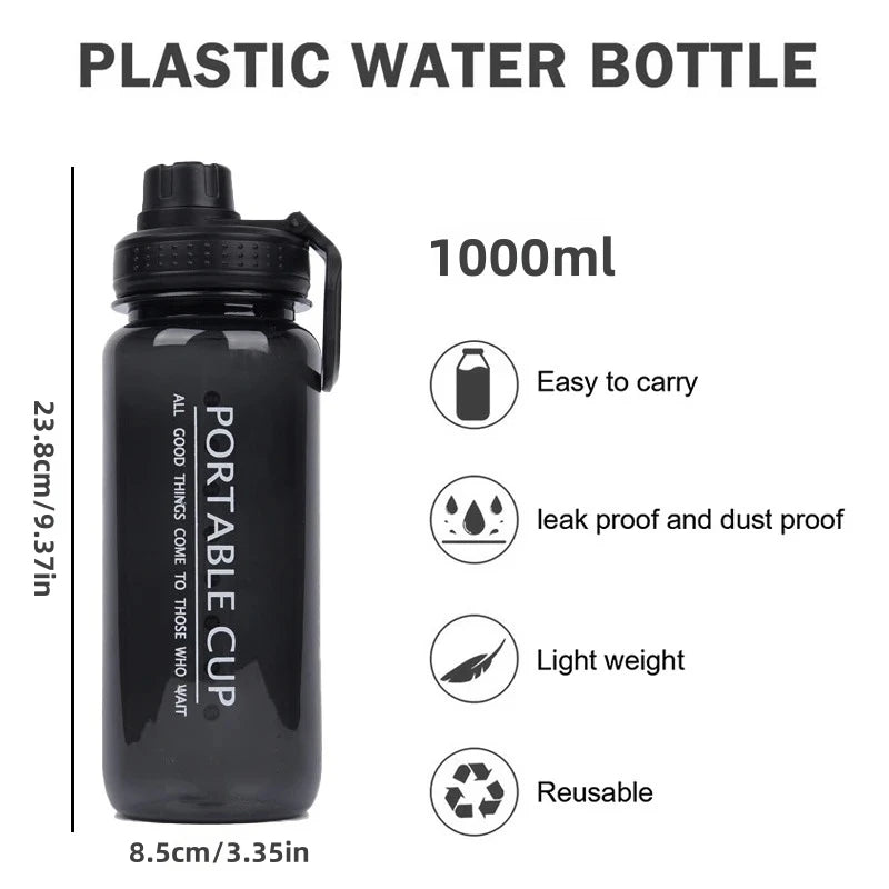 1 Liter Large Capacity Leak Proof Sports Water Bottle With Handheld Ring Portable Plastic Space Cup Outdoor Travel Beach Gym Jug