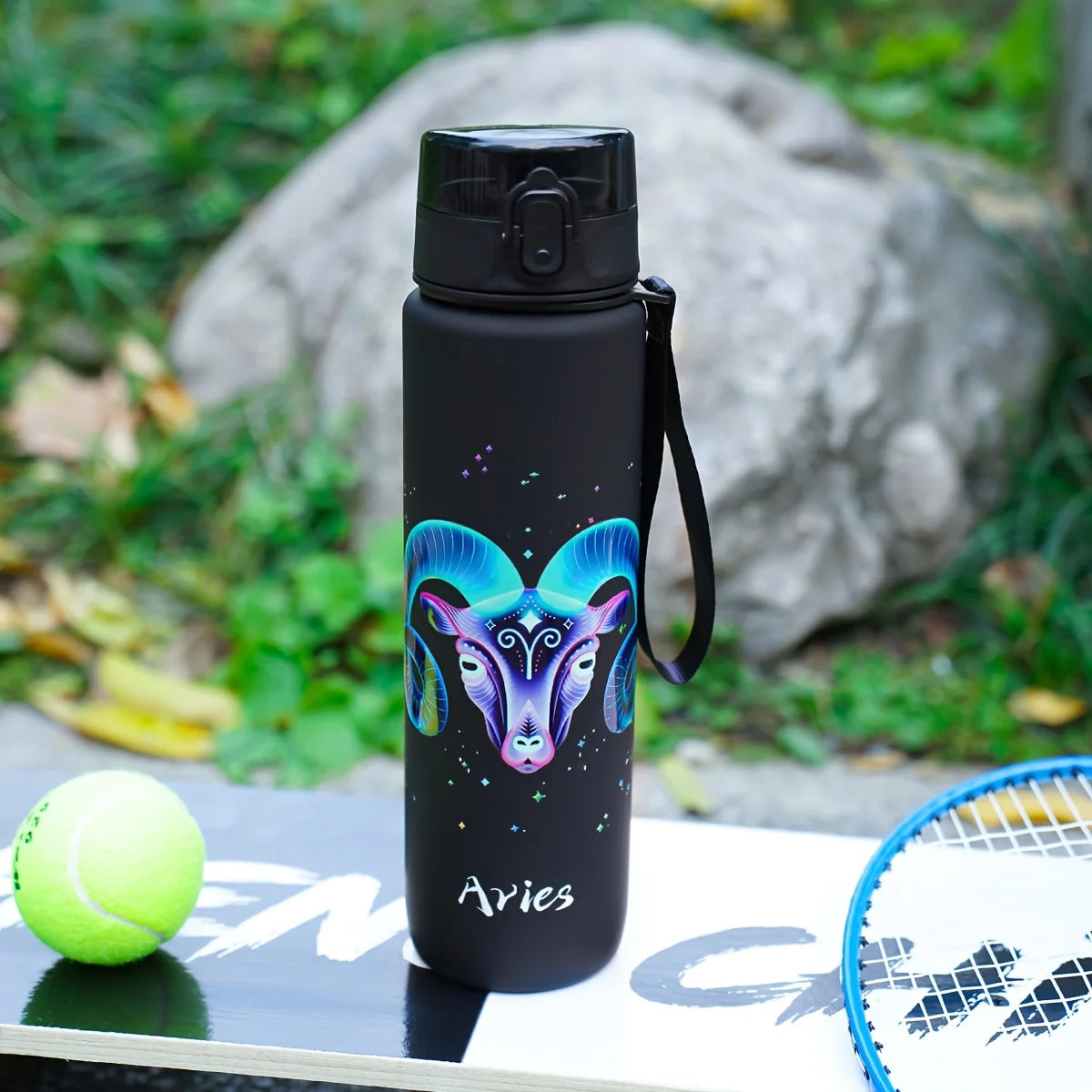 1000ml/34OZ outdoor sports constellation water bottle, with lid, leak-proof and durable, suitable for running, cycling, a gift