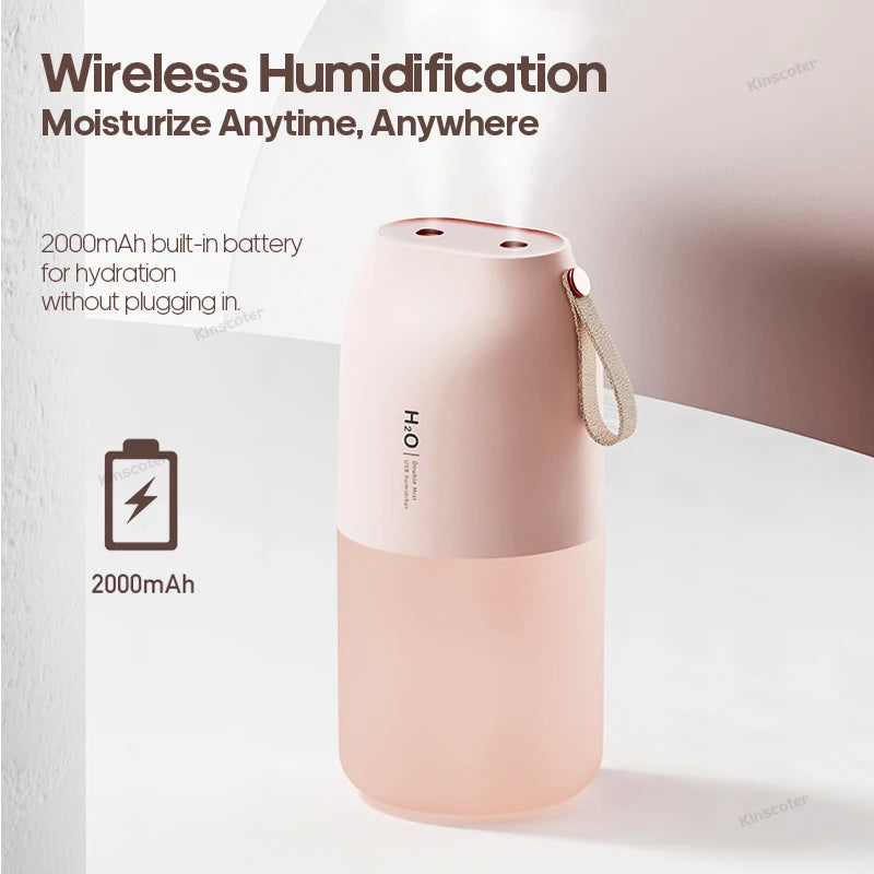 KINSCOTER Ultrasonic Air Humidifier 300ml 2000mAh Battery USB Sprayer Diffuser Releases Smooth Water Mists for Home Office