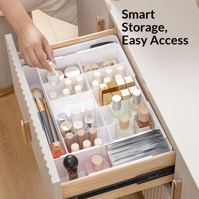 Adjustable 4-way expandable drawer organizer for kitchen utensils—versatile, large-capacity home storage box