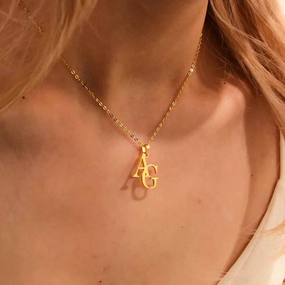 Custom Initial Necklace For Women Personalised Double Letter Stainless Steel Pendant Couple Jewelry Anniversary Gift for Her