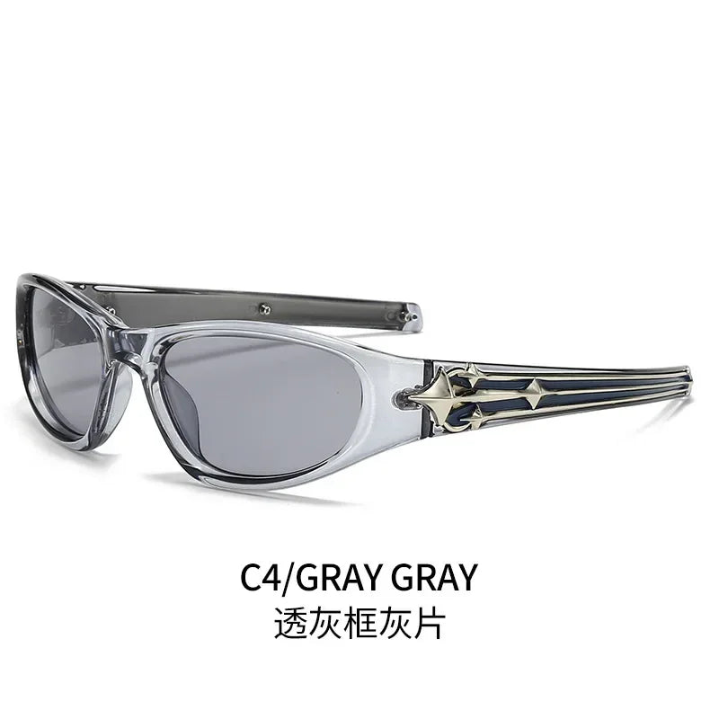 Y2K Fashion Cat Eye Sunglasses Women Men Luxury Brand Design Sun Glasses Popular Punk Hip Hop Rivet Star Eyeglasses Shades UV400